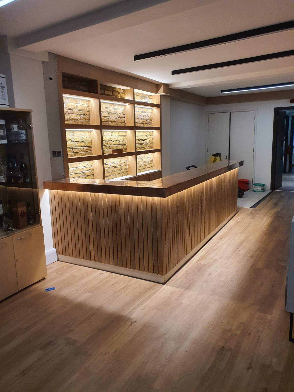 Office fit-out — bespoke reception and bar joinery
